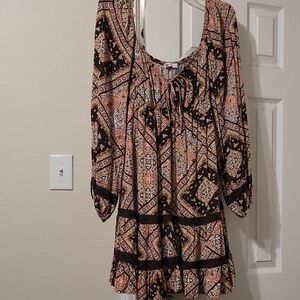SO Black and Pink Patterned Long Sleeve Dress